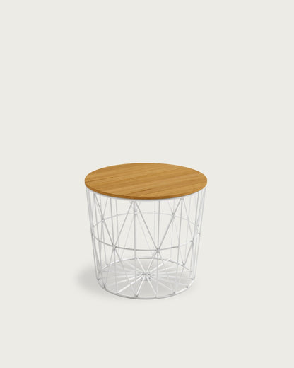 Mesa auxiliar Elara - Ø 48 cm - Sobre Roble Natural - Estructura metálica blanco