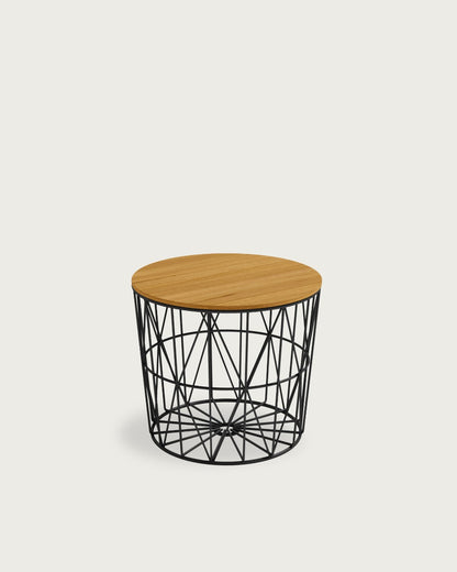 Mesa auxiliar Elara - Ø 48 cm - Sobre Roble Natural - Estructura metálica negra