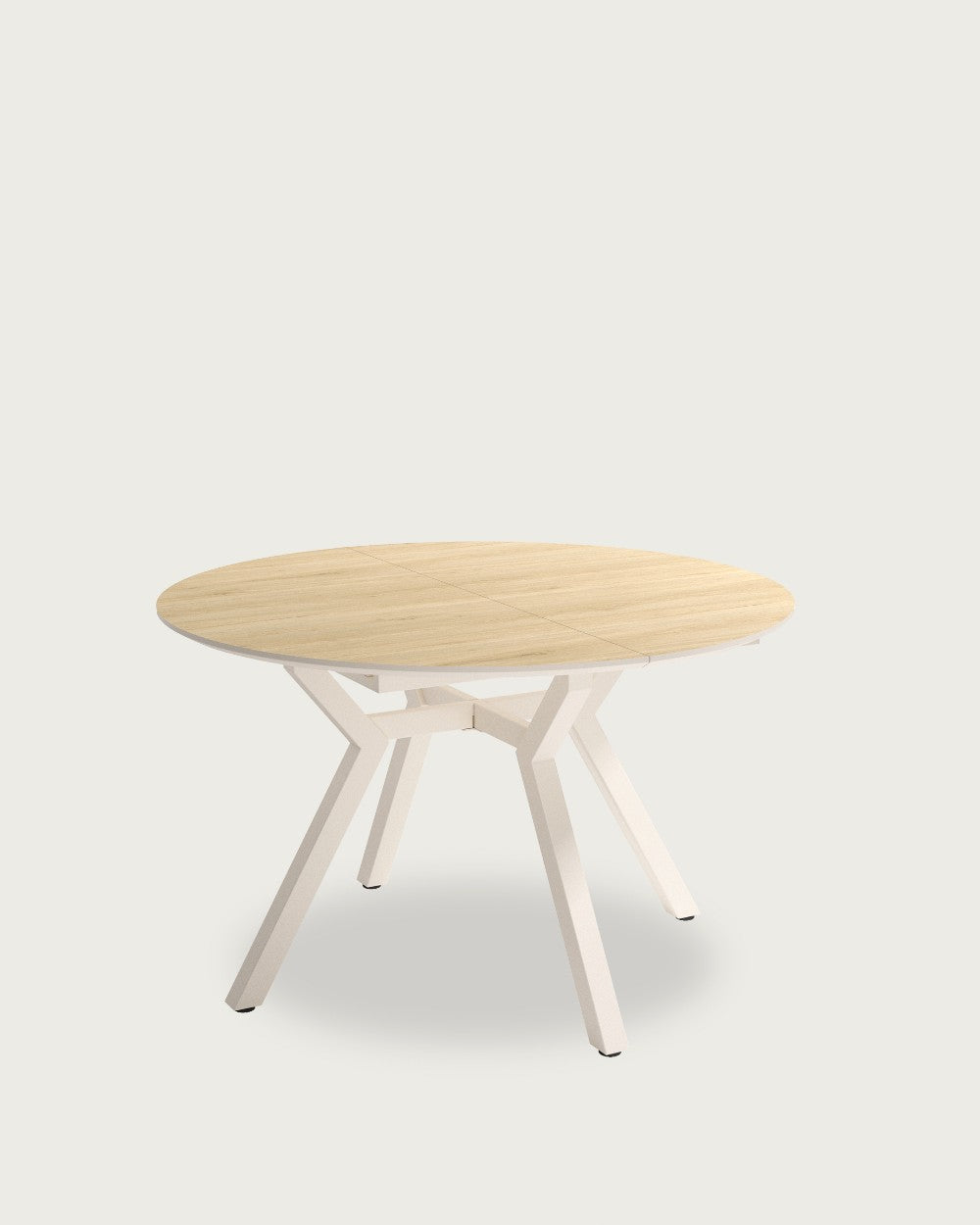 Mesa de comedor extensible Nébula - 120(160) × 120 cm - Sobre Roble Natural - Estructura metálica marfil