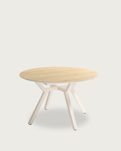 Mesa de comedor extensible Nébula - 120(160) × 120 cm - Sobre Roble Natural - Estructura metálica marfil