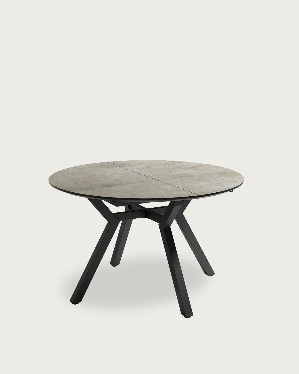 Mesa de comedor extensible Nébula - 120(160) × 120 cm - Sobre Porland - Estructura metal negra