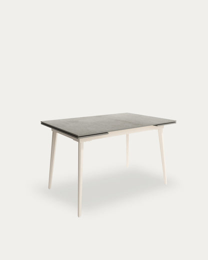 Mesa de comedor extensible Quilla - 120(180) × 80 cm - Sobre Porland - Estructura metálica marfil