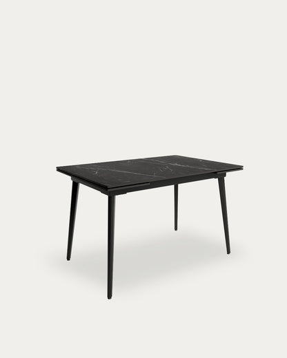 Mesa de comedor extensible Quilla - 120(180) × 80 cm - Sobre Marquina - Estructura metálica negra