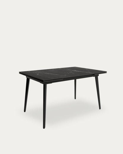 Mesa de comedor extensible Quilla - 140(200) × 90 cm - Sobre Marquina - Estructura metálica negra