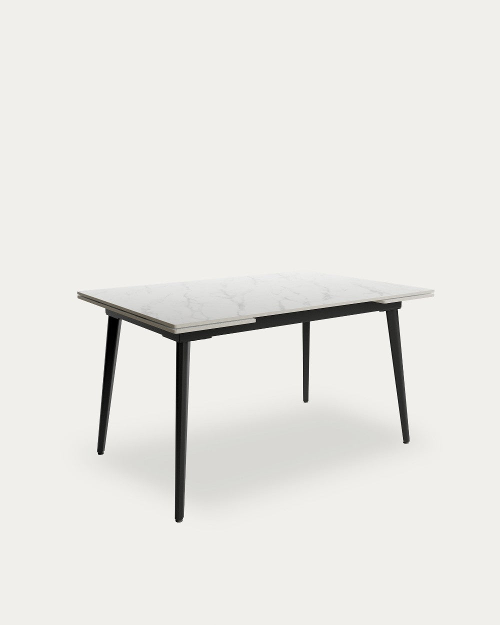 Mesa de comedor extensible Quilla - 140(200) × 90 cm - Sobre Carrara - Estructura metálica negra
