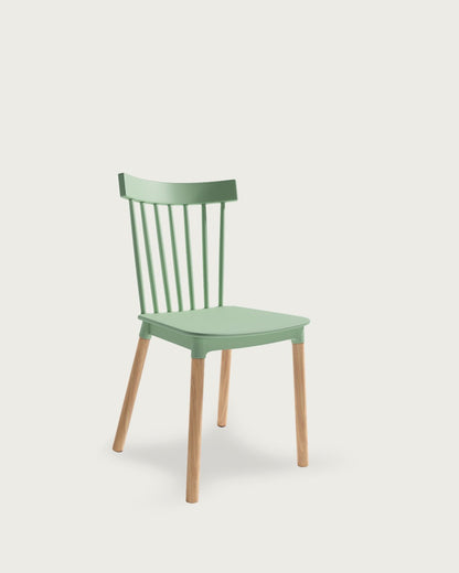 Juego de 4 sillas de cocina Godella tapizadas - Musgo - Patas madera