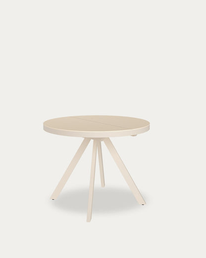 Mesa de comedor extensible Yara - ø 120/160 cm - Sobre Beige - Estructura metálica marfil