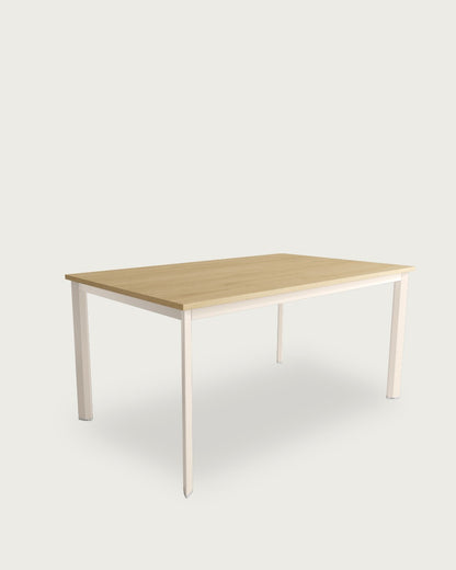 Mesa de comedor Ébano - 180 × 90 cm - Sobre Roble Natural - Estructura metálica marfil