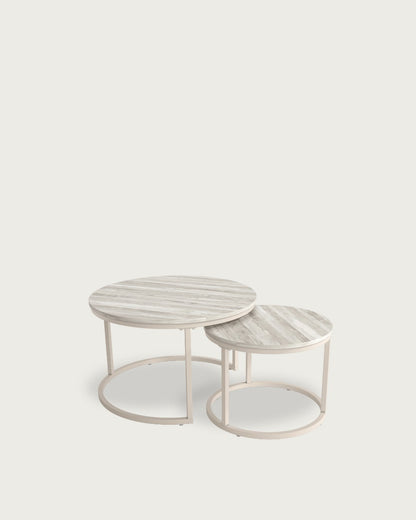 Mesa auxiliar Galia - Ø 50 cm - Sobre Artic - Estructura metálica marfil