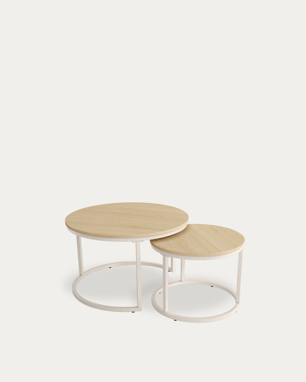 Mesa auxiliar Galia - Ø 50 cm - Sobre Roble Natural - Estructura metálica marfil