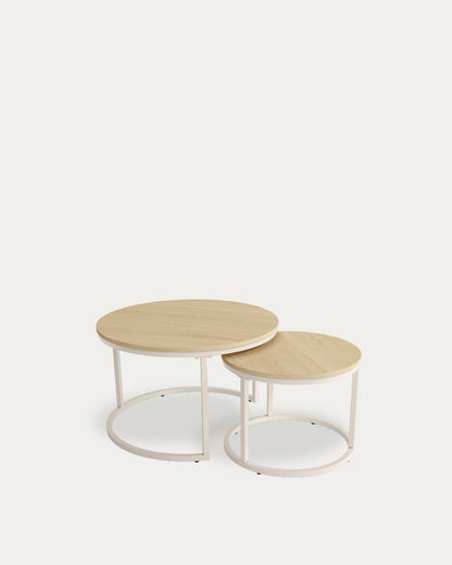 Mesa auxiliar Galia - Ø 50 cm - Sobre Roble Natural - Estructura metálica marfil