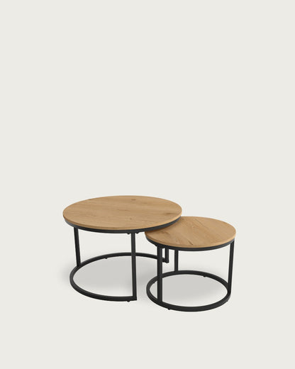 Mesa auxiliar Galia - Ø 50 cm - Sobre Roble - Estructura metálica negra
