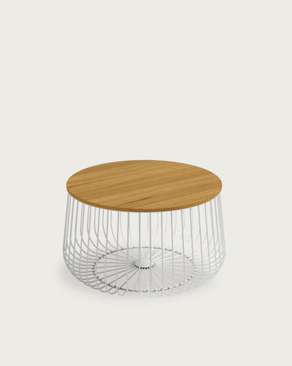 Mesa auxiliar Helia - Ø 60 cm - Sobre Roble Natural - Estructura metálica blanco