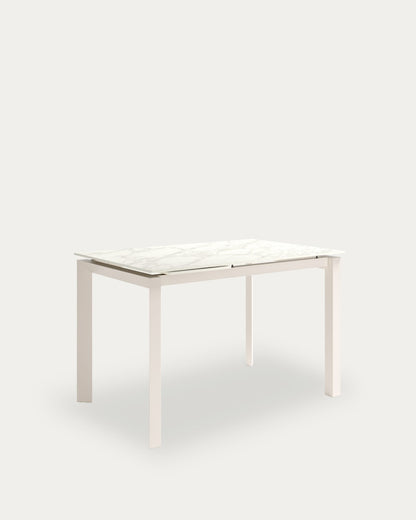 Mesa de comedor extensible Ladera - 190 × 90 cm - Sobre Carrara - Estructura metálica marfil
