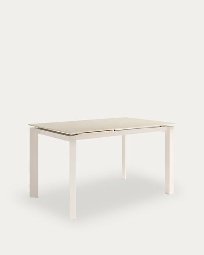 Mesa de comedor extensible Ladera - 210 × 90 cm - Sobre Arena - Estructura metálica marfil