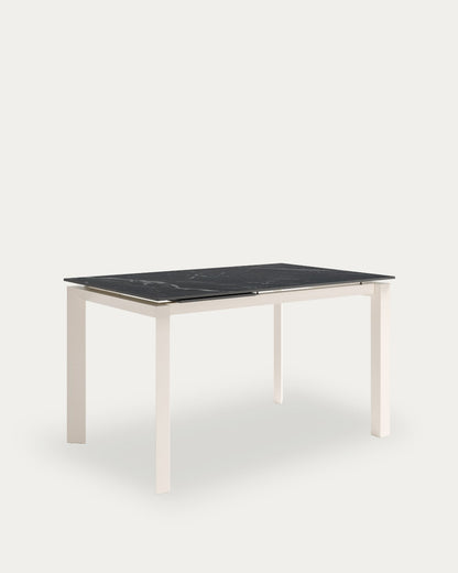 Mesa de comedor extensible Ladera - 210 × 90 cm - Sobre Marquina - Estructura metálica marfil