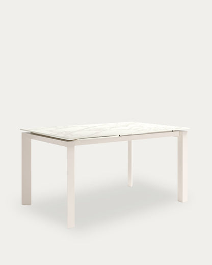 Mesa de comedor extensible Ladera - 230 × 90 cm - Sobre Carrara - Estructura metálica marfil