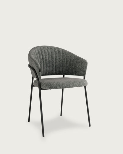 Juego de 2 sillas de comedor Villajoyosa tapizadas - Tapizado Gris - Patas Metálicas negras · Variante 2
