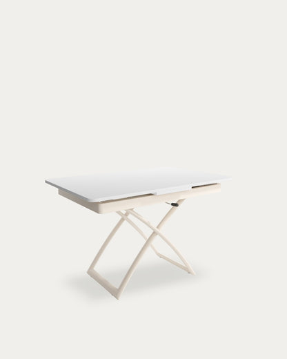 Mesa de comedor extensible Raíz - 120/150 × 75 cm - Sobre Soul Blanco - Estructura metálica marfil