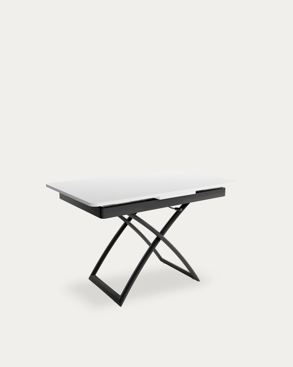Mesa de comedor extensible Raíz - 120/150 × 75 cm - Sobre Blanco Extra - Estructura metálica negra