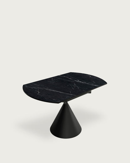 Mesa de comedor extensible Senda - Ø 120cm - Sobre Carrara - Estructura metal negra