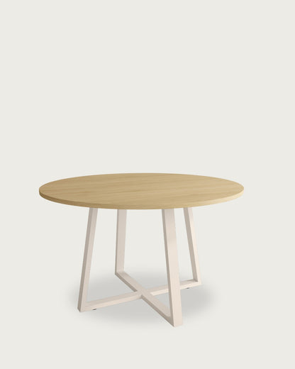 Mesa de comedor Vela - Ø 120 cm - Sobre Roble Natural - Estructura metálica marfil