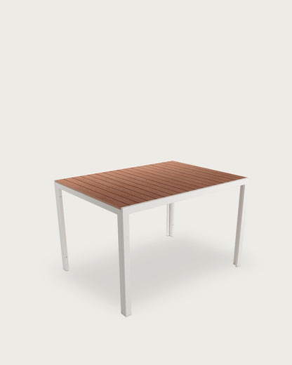 Mesa de exterior Yedra - 90 × 90 cm - Metal Blanco - Lamas WPC Teka