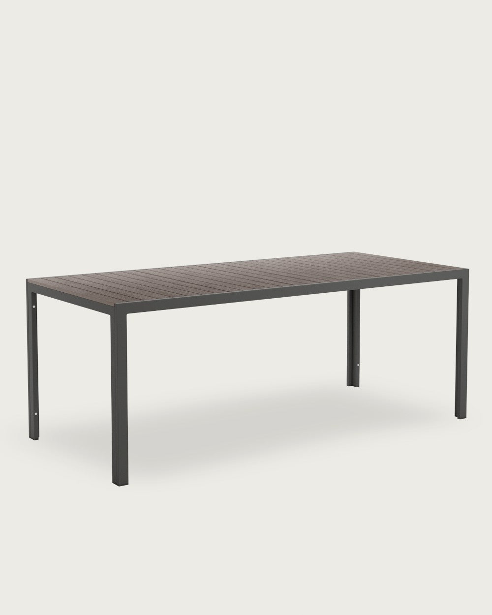 Mesa de exterior Yedra - 200 × 90 cm - Metal Grafito - Lamas WPC Chocolate