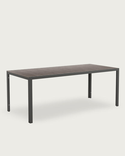 Mesa de exterior Yedra - 200 × 90 cm - Metal Grafito - Lamas WPC Chocolate