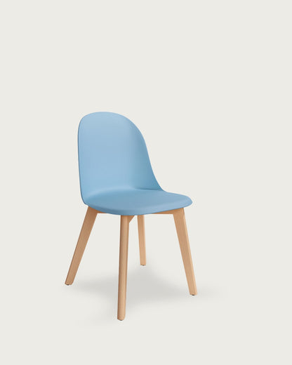 Juego de 4 sillas de cocina Benissa tapizadas - Cielo - Patas madera