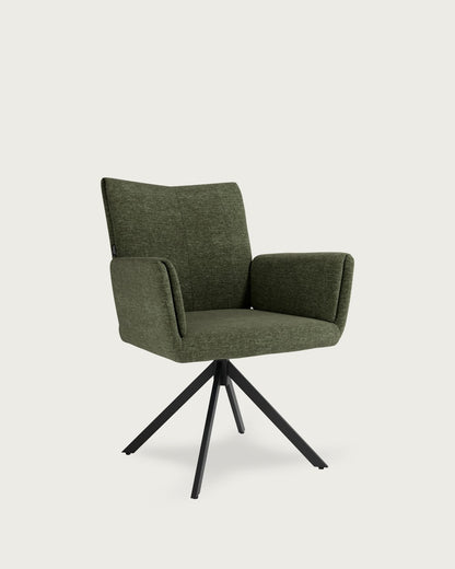 Silla de comedor Ondara giratoria - Verde - Patas metal negras