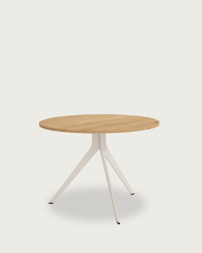 Mesa de comedor Grana - Ø 120 cm - Sobre Roble - Estructura metálica marfil