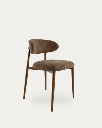 Juego de 2 sillas de comedor Serpis tapizadas - Tapizado Tierra - Estructura metálica imitación madera dark
