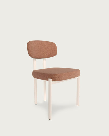 Juego de 2 sillas de comedor Cabriel tapizadas - Tapizado Salmón - Patas Metálicas marfil