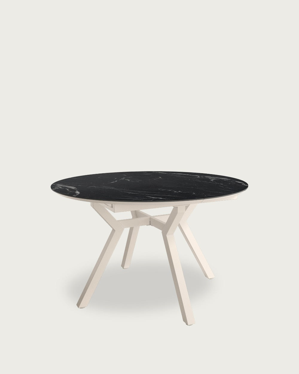 Mesa de comedor extensible Kairós - 120/160 × 120 cm - Sobre Carrara - Estructura metal marfil