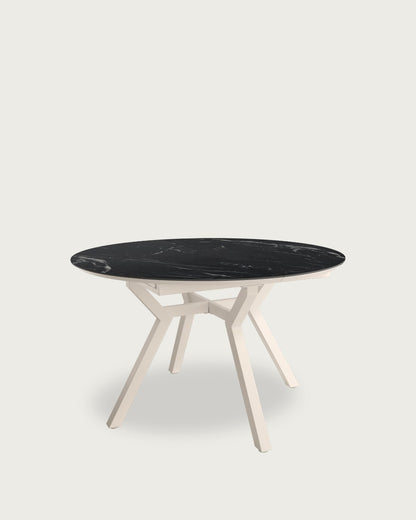 Mesa de comedor extensible Kairós - 120/160 × 120 cm - Sobre Carrara - Estructura metal marfil