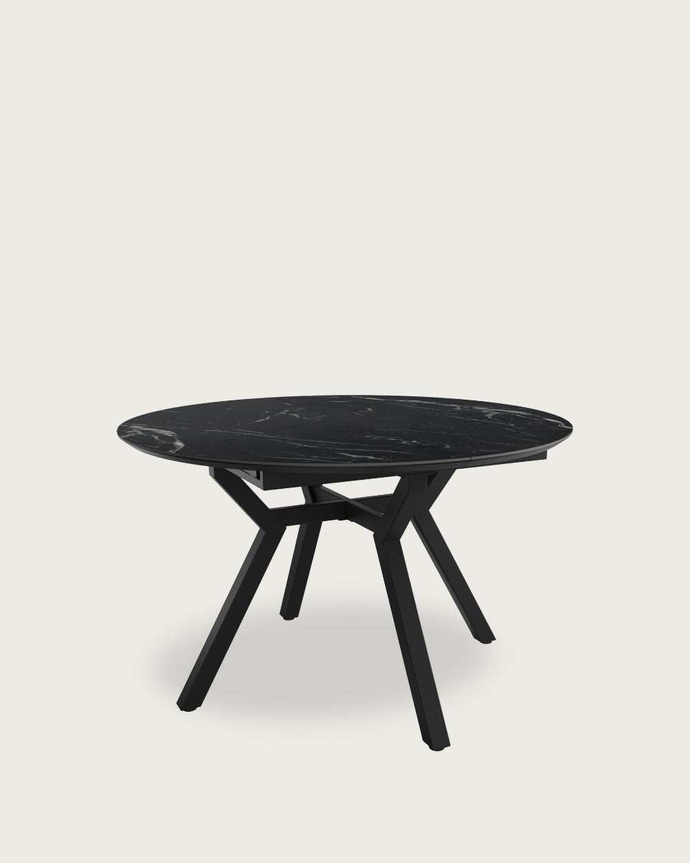 Mesa de comedor extensible Kairós - 120/160 × 120 cm - Sobre Carrara - Estructura metal negra