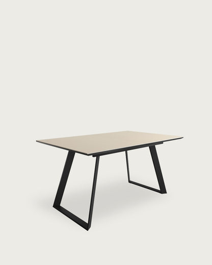 Mesa de comedor extensible Pétalo - 160/200 × 90 cm - Sobre Beige - Estructura metálica negra
