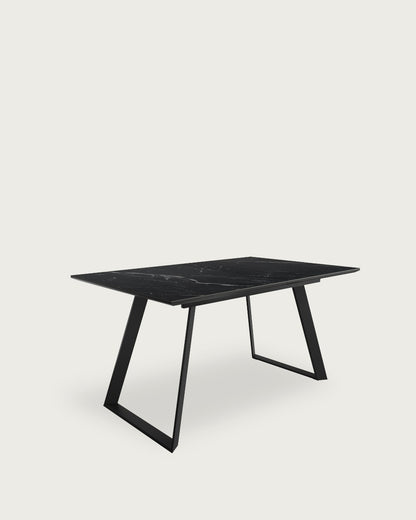 Mesa de comedor extensible Pétalo - 160/200 × 90 cm - Sobre Marquina - Estructura metálica negra