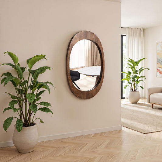 Espejo de pared de forma ovalada nogal