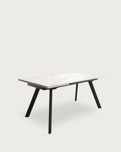 Mesa de comedor extensible Valira - 160/240 × 90 cm - Sobre Carrara - Estructura metálica negra