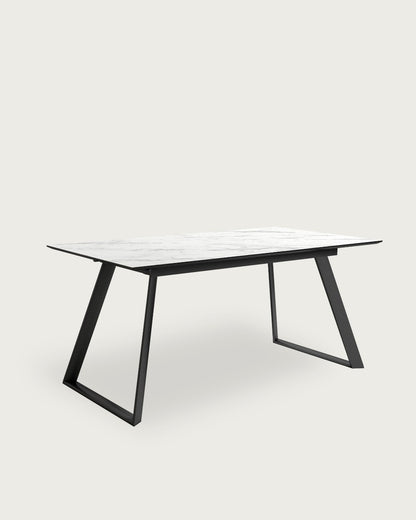 Mesa de comedor extensible Ámbar - 160/200 × 90 cm - Sobre Carrara - Estructura metal negra