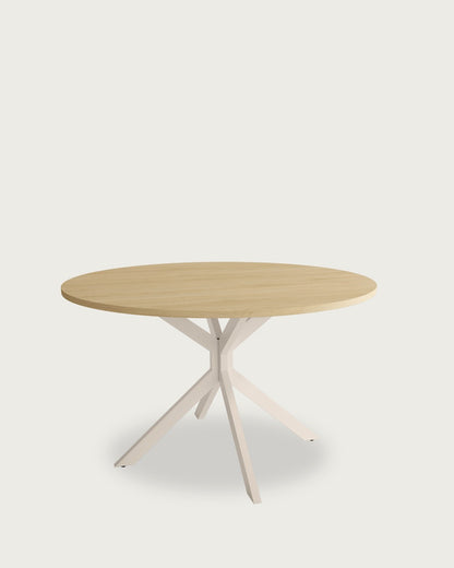Mesa de comedor Faro - Ø 120 cm - Sobre Roble Natural - Estructura metálica marfil