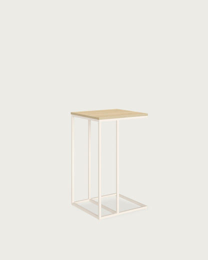 Mesa auxiliar Greda - 40 × 40 cm - Sobre Roble Natural - Estructura metálica marfil